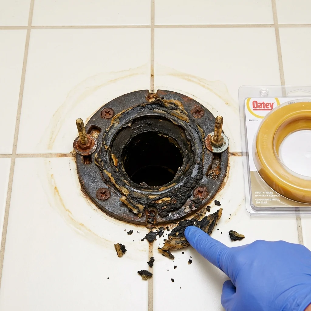 Failed wax ring showing water seepage at the base of a toilet in a High Springs, FL home