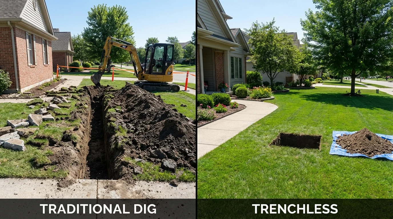 Trenchless sewer repair with minimal yard damage versus traditional excavation in High Springs, FL